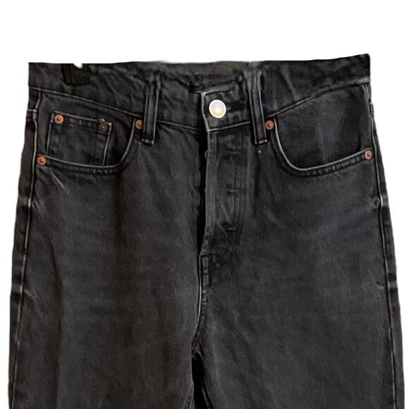 Zara Jeans Women Size 4 Black High Rise Waist Wide Leg Raw Hem Denim Pants - Picture 6 of 13